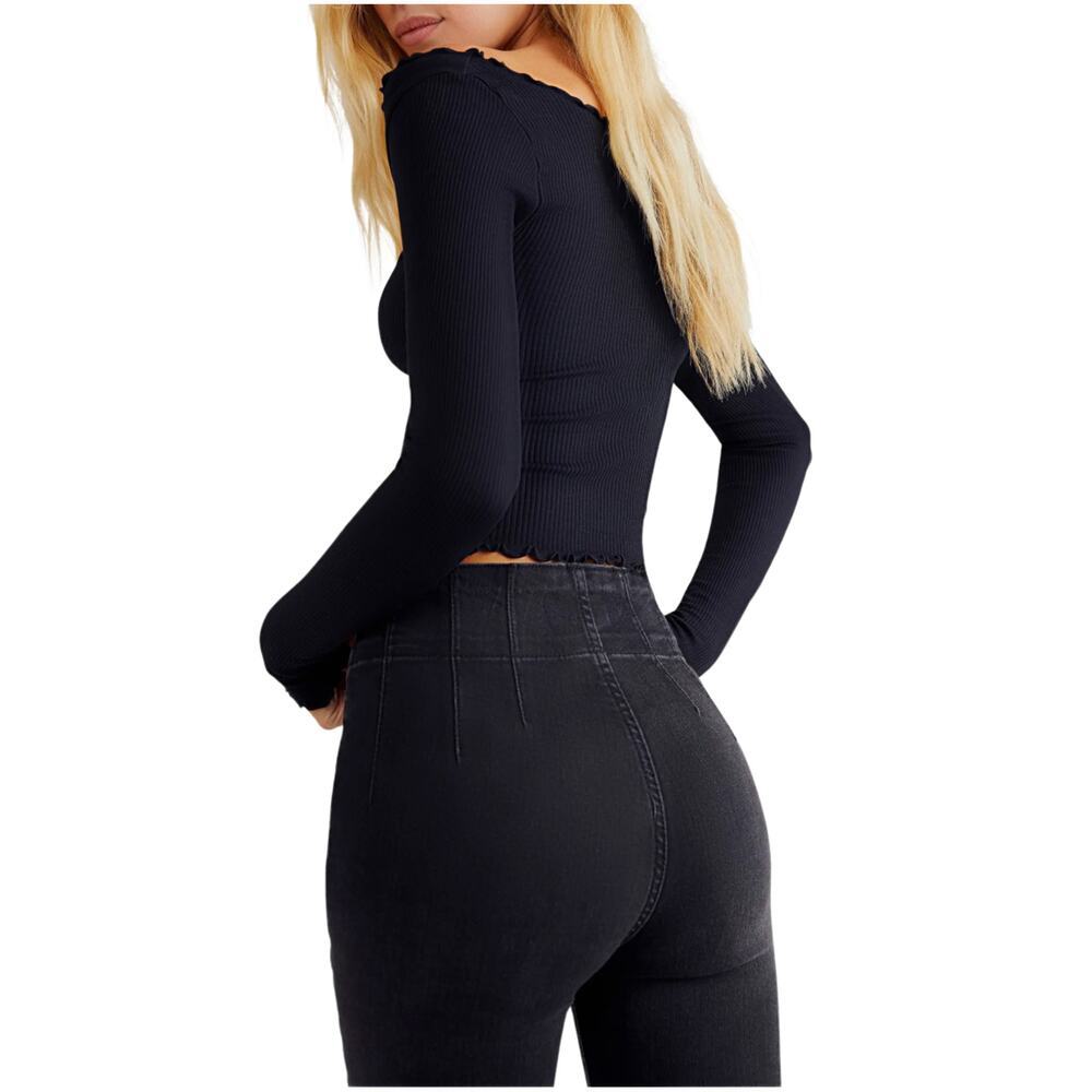Free People We The Free Jayde Flare Jeans Black Onyx Denim Bell Bottom Size 25 - Picture 13 of 16